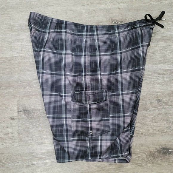 O'Neill Mens 40‎ Grey Black Plaid Boardshorts Surf Swim Wakeboarding Surfing - Picture 4 of 6